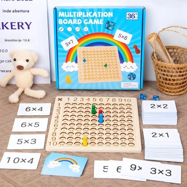 Imagem de Jogo de Tabuleiro Montessori de Multiplicação em Madeira - Brinquedo Educativo para Crianças