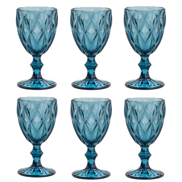 Imagem de Jogo de taça de vidro azul com 6 peças 325ml decorativa para água suco refrigerante mesa posta