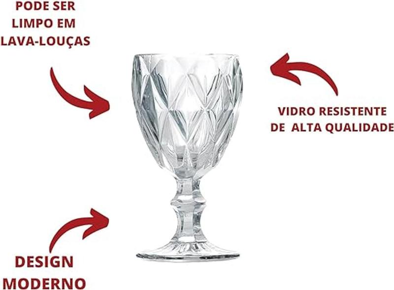 Imagem de Jogo De Taca De Vidro Para Vinho Água Diamante Com 6 Peças 340ml - ORIGINAL LINE