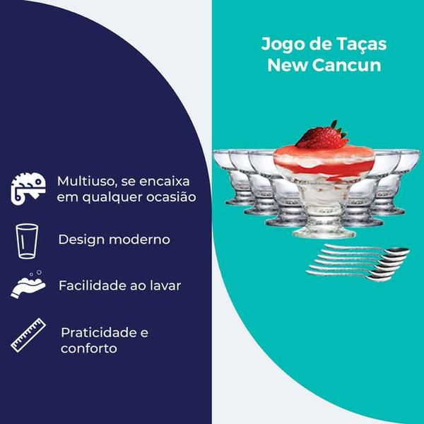 Imagem de Jogo de Taças de Vidro New Cancun com 6 Taças e 6 Colheres Para Sobremesa 300ml - Ruvolo