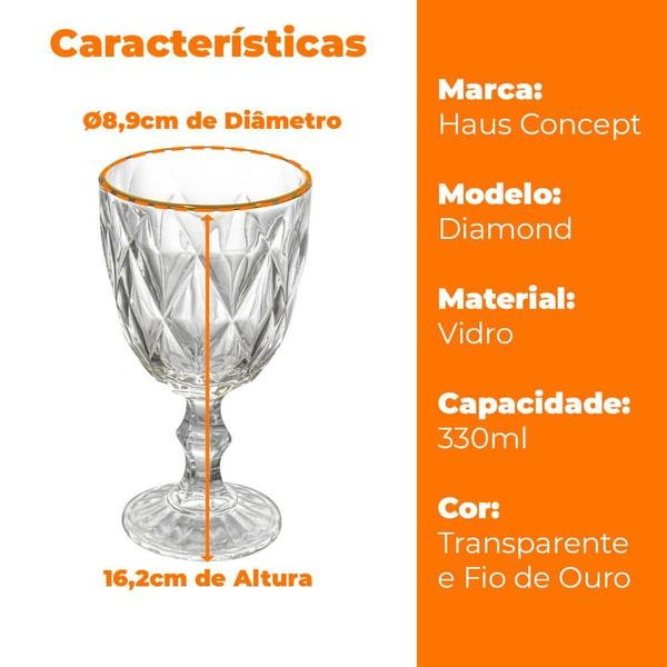 Jogo de Taças e Jarra de Vidro Diamond Fio de Ouro 7 peças - Haus Concept Brinox Imagem de Jogo de Taças e Jarra de Vidro Diamond Fio de Ouro 7 peças - Haus Concept Brinox