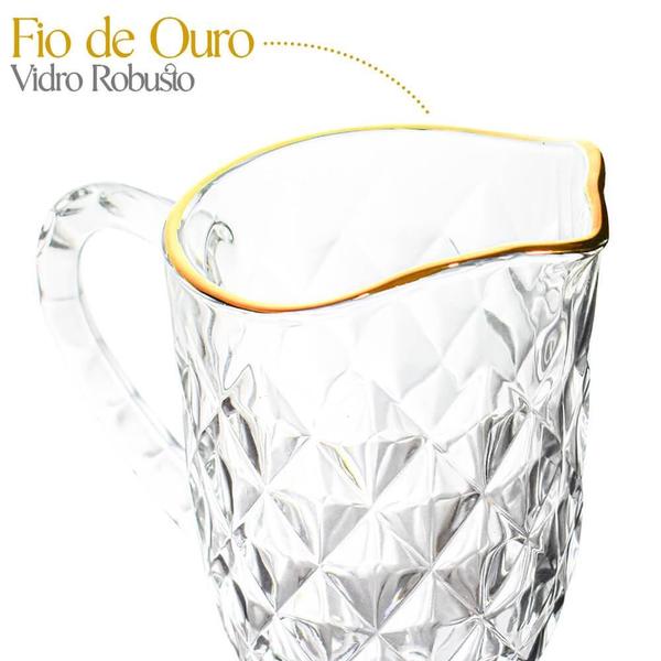 Jogo de Taças e Jarra de Vidro Diamond Fio de Ouro 7 peças - Haus Concept Brinox Imagem de Jogo de Taças e Jarra de Vidro Diamond Fio de Ouro 7 peças - Haus Concept Brinox