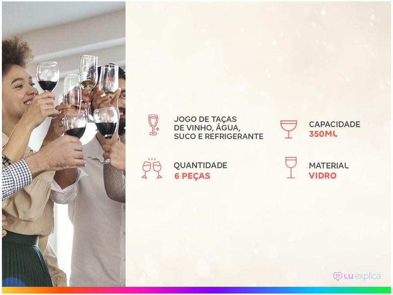 Imagem de Jogo de Taças para Vinho de Vidro 340ml - 6 Peças Casambiente Royal