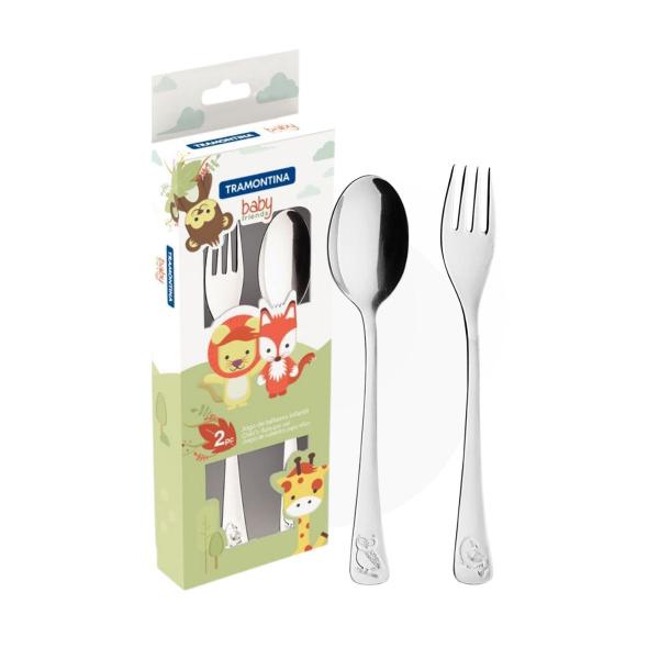 Jogo de talher infantil tramontina aço inox garfo e colher - Tramontina Inox Imagem de Jogo de talher infantil tramontina aço inox garfo e colher