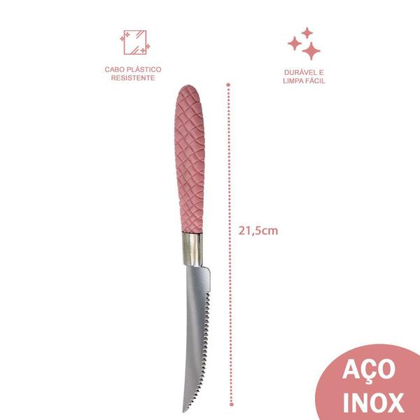 Jogo de Talheres Blumenau com 180 Faca Inox Rosa Decorado - UNIVENDAS Imagem de Jogo de Talheres Blumenau com 180 Faca Inox Rosa Decorado