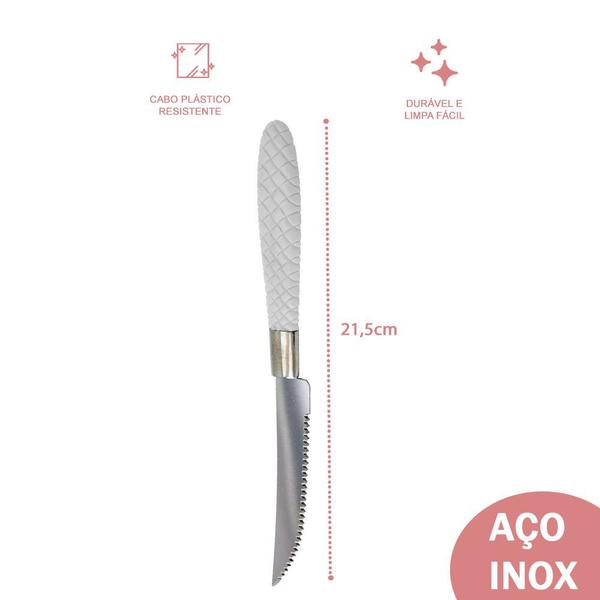 Jogo de Talheres Blumenau com 240 Faca Inox Branco Decorado - UNIVENDAS Imagem de Jogo de Talheres Blumenau com 240 Faca Inox Branco Decorado