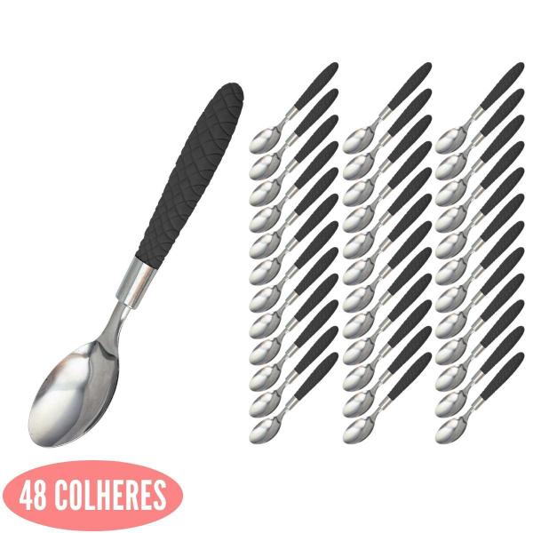 Jogo de Talheres Blumenau com 48 Colher Inox Preto Decorado - UNIVENDAS Imagem de Jogo de Talheres Blumenau com 48 Colher Inox Preto Decorado