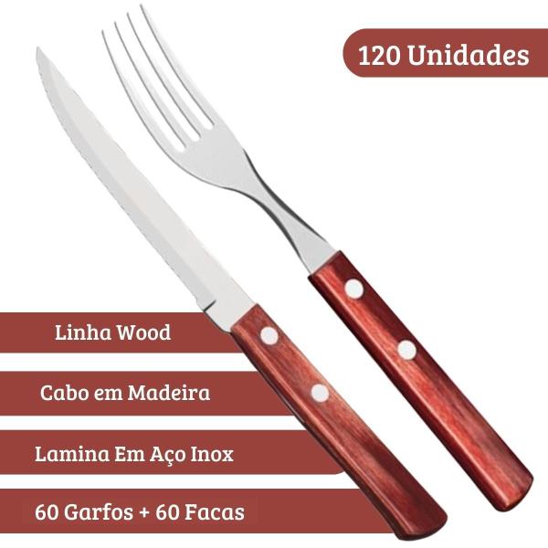 Jogo De Talheres Cabo Madeira 120 Peças Para Restaurante Bar - Wellmix Imagem de Jogo De Talheres Cabo Madeira 120 Peças Para Restaurante Bar