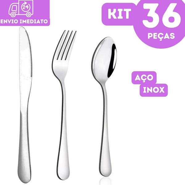 Imagem de Jogo de Talheres com 36 Peças  12 Garfo 12 Faca 12 Colher de Mesa Utensilios de Cozinha Talheres Inox