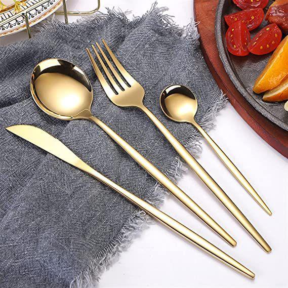 Imagem de Jogo De Talheres P Aparelho De Jantar Faqueiro Inox Dourado Rosê Dourado/Preto 24 Peças Utensílios de Cozinha Completo