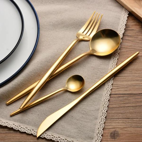 Imagem de Jogo De Talheres P Aparelho De Jantar Faqueiro Inox Dourado Rosê Dourado/Preto 24 Peças Utensílios de Cozinha Completo