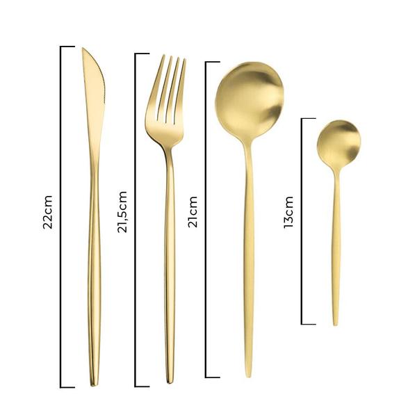 Imagem de Jogo De Talheres P Aparelho De Jantar Faqueiro Inox Dourado Rosê Dourado/Preto 24 Peças Utensílios de Cozinha Salada Bar Buffet