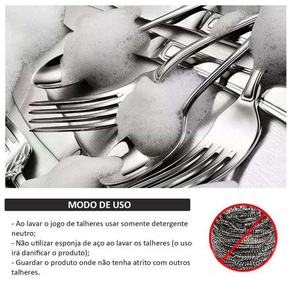 Imagem de Jogo De Talheres P Aparelho De Jantar Faqueiro Inox Dourado Rosê Dourado/Preto 24 Peças Utensílios de Cozinha Salada Bar Buffet