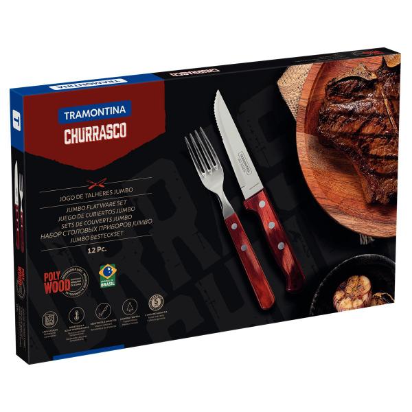 Imagem de Jogo de Talheres para Churrasco Jumbo 12 Pçs Inox e Cabos Polywood - Tramontina