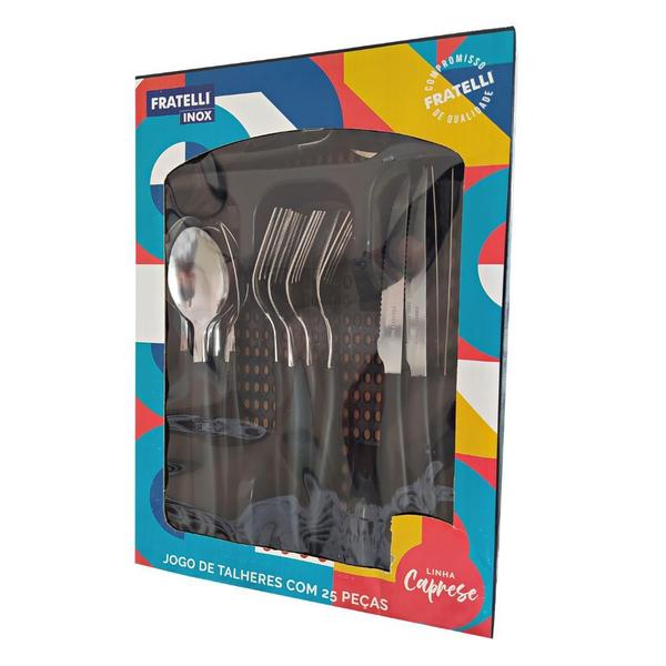 Jogo De Talheres Preto Com Organizador Gaveta Cozinha 25pç