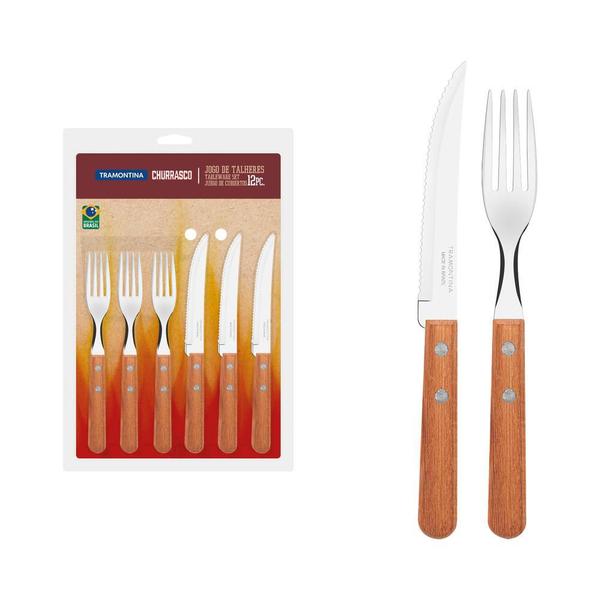 Jogo de Talheres Tramontina Inox Churrasco 12 Pç Natural Imagem de Jogo de Talheres Tramontina Inox Churrasco 12 Pç Natural