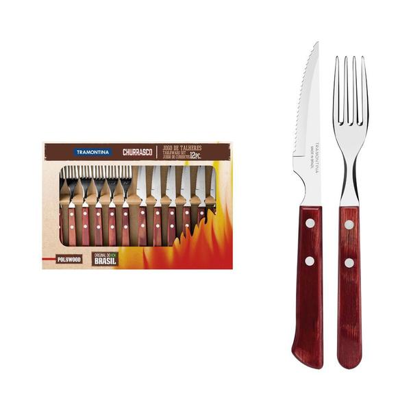 Imagem de Jogo de Talheres Tramontina Inox Polywood Churrasco 12 Pç Vermelho