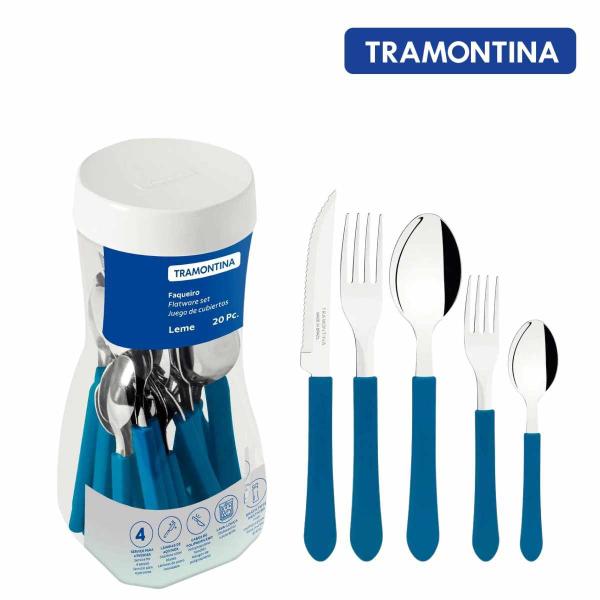Jogo de Talheres Tramontina Leme Faqueiro 20 pçs Lâminas em Aço Inox e Cabos de Polipropi... Jogo de Talheres Tramontina Leme Faqueiro 20 pçs Lâminas em Aço Inox e Cabos de Polipropi...