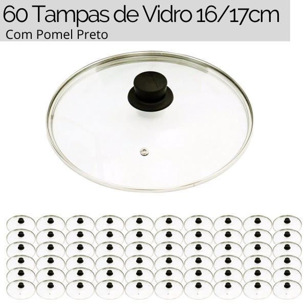 Jogo de Tampas de Vidro Temperado 16/17cm Avulsas 60 Unidades Com Pomel Preto - OkayShop Imagem de Jogo de Tampas de Vidro Temperado 16/17cm Avulsas 60 Unidades Com Pomel Preto