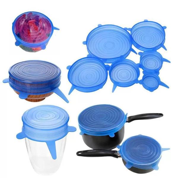 Imagem de Jogo de Tampas Veda tudo Silicone Protege Alimentos Kit 6 Peças - Azul - QG DOS PRODUTOS