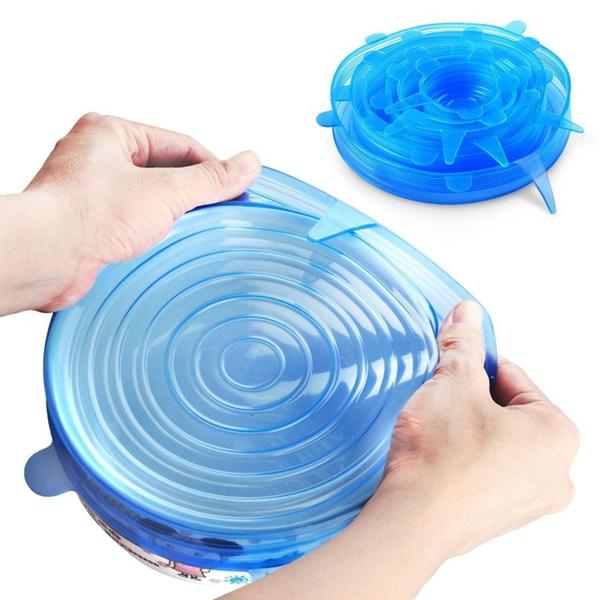 Imagem de Jogo de Tampas Veda tudo Silicone Protege Alimentos Kit 6 Peças - Azul - QG DOS PRODUTOS