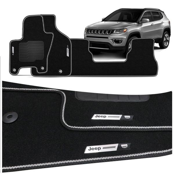 Imagem de Jogo de Tapete Carpete Premium Jeep Compass 2016 a 2023 Preto Com Placa Personalizada Jeep