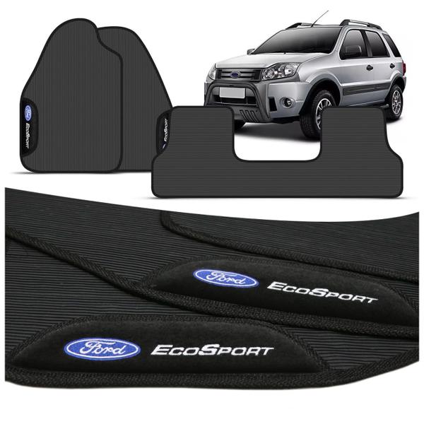 Imagem de Jogo de Tapete PVC Ecosport 2003 a 2012 Preto Com Logo Bordado Concept 3D 3 Peças