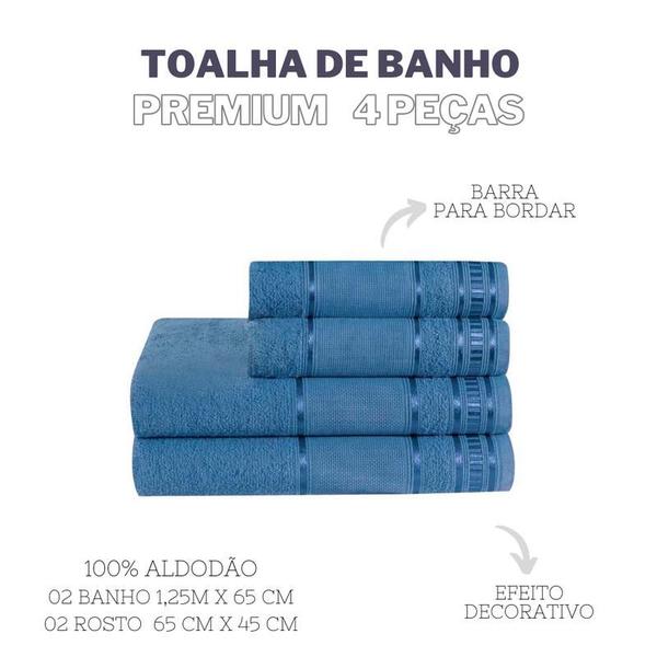 Imagem de Jogo De Toalha De Banho 4 Peças Linha Premium Hipoalergenica AZUL JEANS