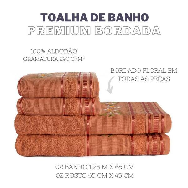 Imagem de Jogo De Toalha De Banho 4 Peças Premium Bordada DAMASCO