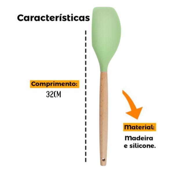 Imagem de Jogo de Utensílios Cozinha Silicone Cabo Madeira Conjunto Kit 3 Peças