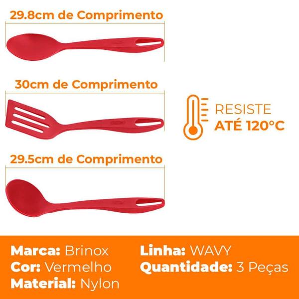 Imagem de Jogo de Utensílios de Cozinha de Nylon Wavy Vermelho 3 peças - Brinox