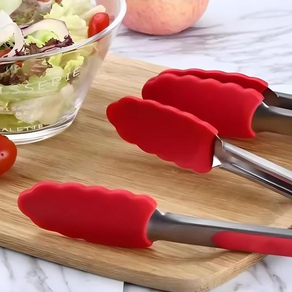 Imagem de Jogo de Utensílios em Silicone Vermelho com Suporte Inox 7 Peças Kit Cozinha Moderno Versátil