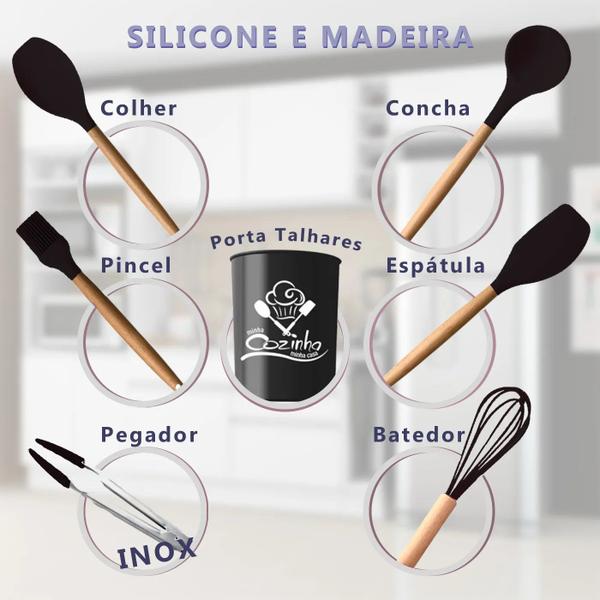 Imagem de Jogo de utensílios silicone Colher concha pão duro batedor e organizador 7pçs