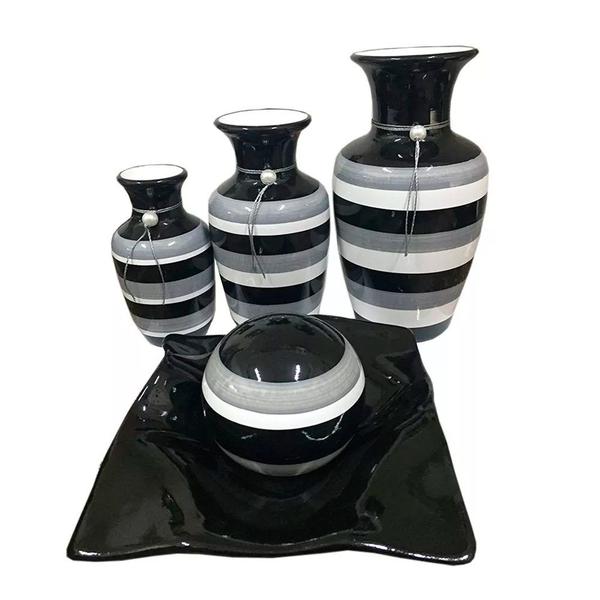 Imagem de Jogo de Vasos Trio Urnas Jad e Centro de Mesa em Cerâmica - Black Gray