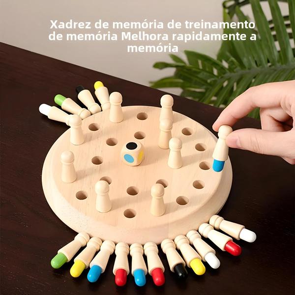 Imagem de Jogo de Xadrez de Memória de Madeira Montessori - Brinquedo Educacional Infantil