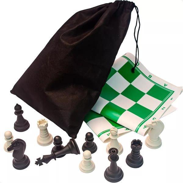 Imagem de Jogo De Xadrez Escolar Premium Tabuleiro 45cm Rei 10cm Com Bolsa