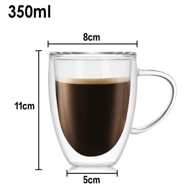 Imagem de Jogo de Xícara de Café Vidro Duplo 350ml Kit 2 Unidades Caneca