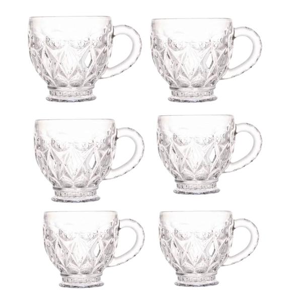 Imagem de Jogo de xícara de vidro grande 200ml para café ou chá com alça decorada lyor