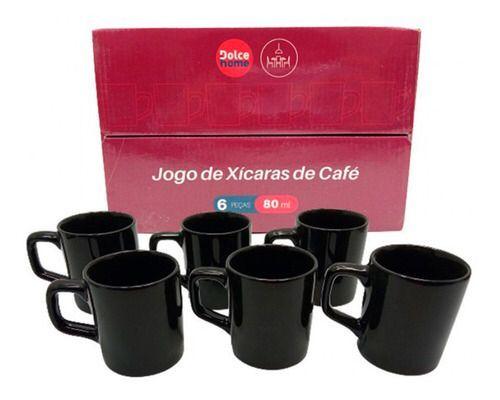 Imagem de Jogo De Xicara Para Cafe De Porcelana Preta 6 Peças 80ml