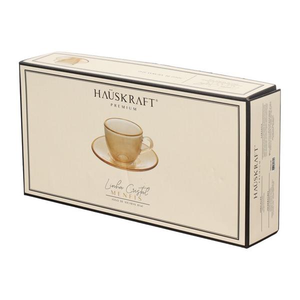 Jogo de Xícara para Café Menfis em Cristal Ambar com Borda Dourada 85ml - Hauskraft Imagem de Jogo de Xícara para Café Menfis em Cristal Ambar com Borda Dourada 85ml - Hauskraft