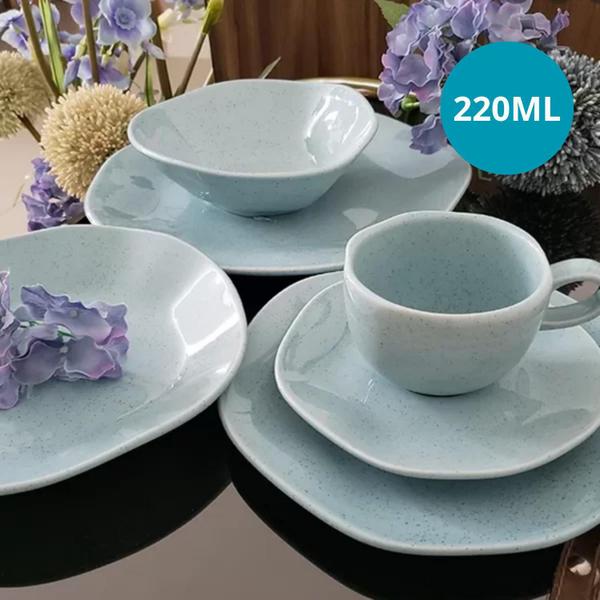 Imagem de Jogo De Xicaras Chá Café Pires 6Pcs Porcelana Blue Bay 220Ml