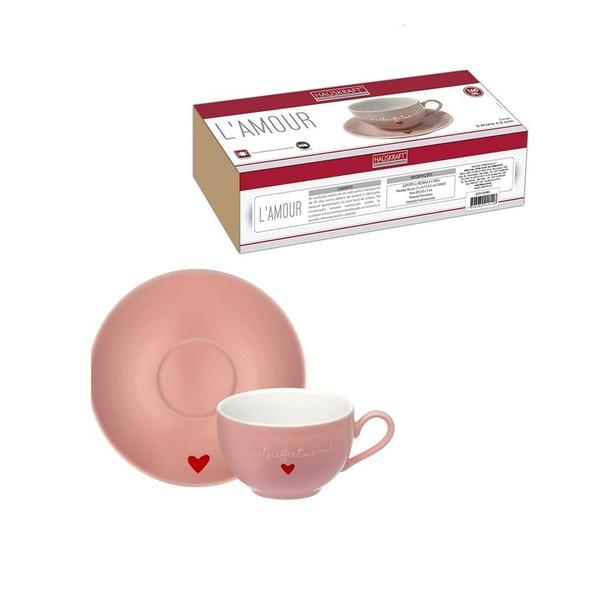 Imagem de Jogo De Xicaras De Café 90 Ml Em Porcelana Com Pires L Amour Rosa Hauskraft