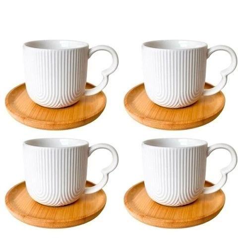 Imagem de Jogo de Xícaras de Café Porcelana e Bambu 90ml Hauskraft Oásis 4 Peças