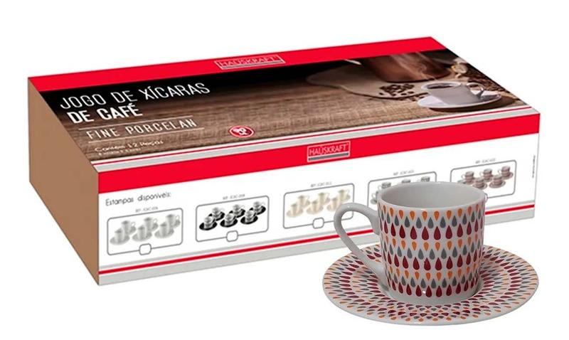 Imagem de Jogo De Xícaras E Pires Café Porcelana 90ml 12 Pçs 