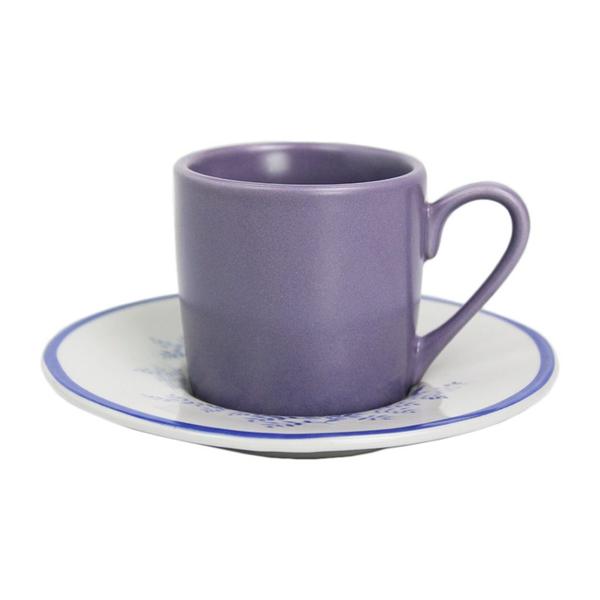 Imagem de Jogo De Xícaras E Pires De Porcelana 80ml Para Café Lilás Fern - 6 Peças