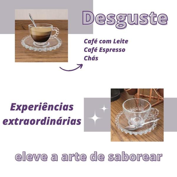 Imagem de Jogo De Xícaras E Pires Em Vidro 12 Peças Café Pearl Pérola