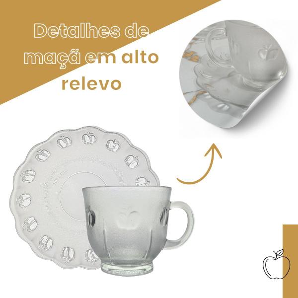 Imagem de Jogo De Xícaras E Pires Em Vidro 12peças Para Chá Café 200ml