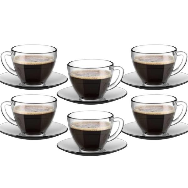 Jogo De Xícaras E Pires Em Vidro 12peças Para Chá Café 200ml - Horizonte Imagem de Jogo De Xícaras E Pires Em Vidro 12peças Para Chá Café 200ml