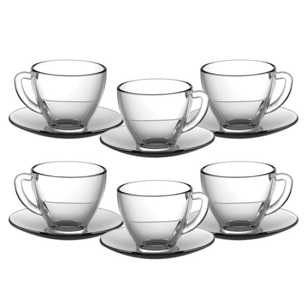Jogo De Xícaras E Pires Em Vidro 12peças Para Chá Café 200ml - Horizonte Imagem de Jogo De Xícaras E Pires Em Vidro 12peças Para Chá Café 200ml