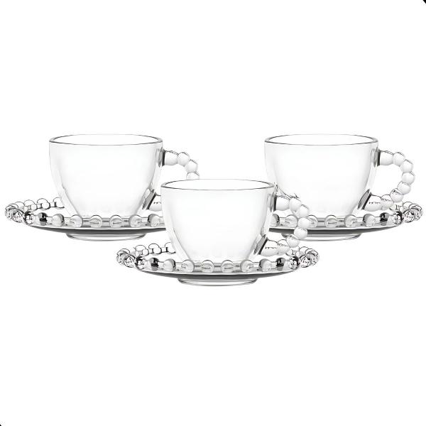 Jogo De Xícaras E Pires Em Vidro 6 Peças Chá Pearl Pérola - Em Casa Tem Jogo De Xícaras E Pires Em Vidro 6 Peças Chá Pearl Pérola - Em Casa Tem